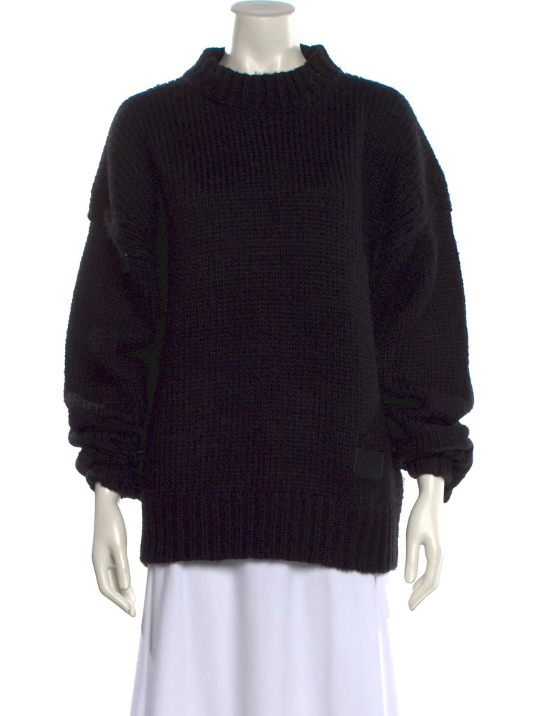 The Kooples Wool Mock Neck Fisherman Knit Chunky Oversized Crewneck Sweatshirt